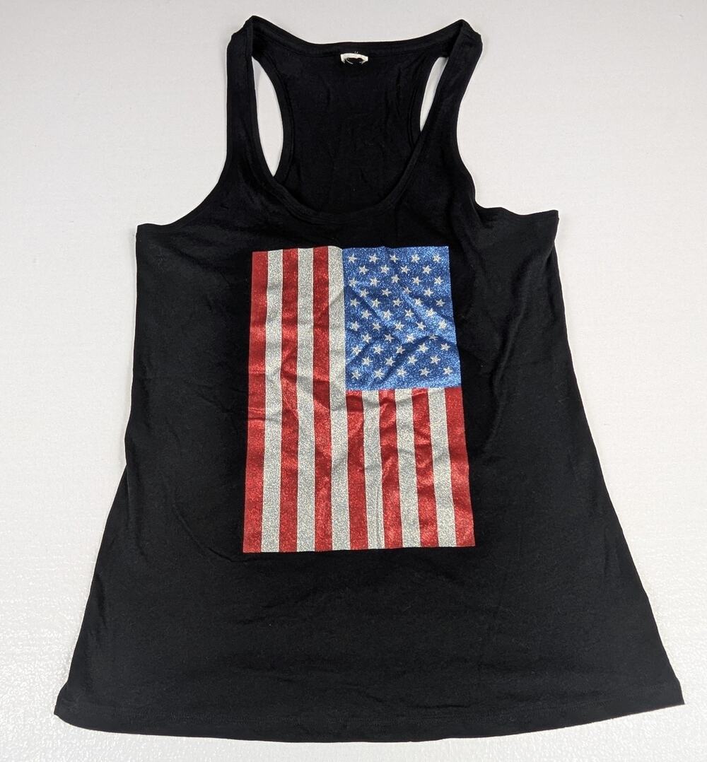 Victoria Secret PINK American Flag Black Size Small Patriotic Tank Top Sequin